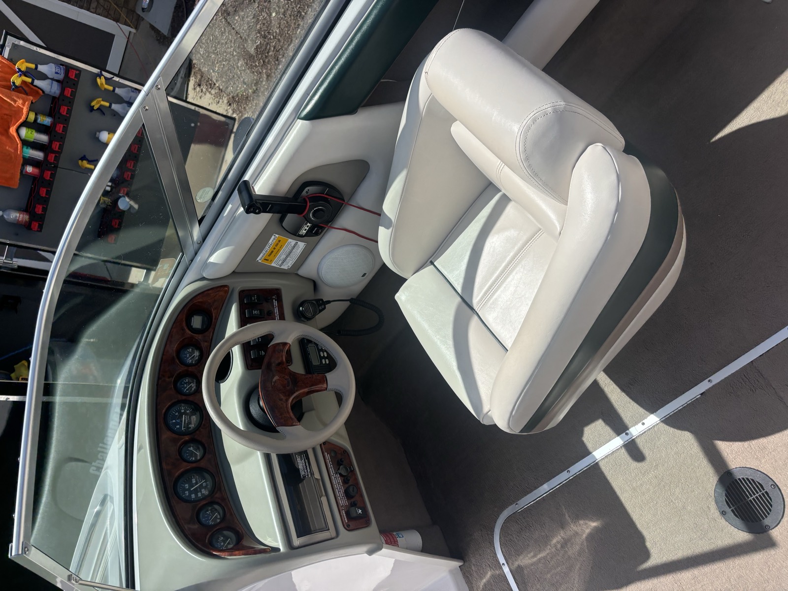 Boat interior after marine detail — clean seating, spotless surfaces, and UV-protected vinyl