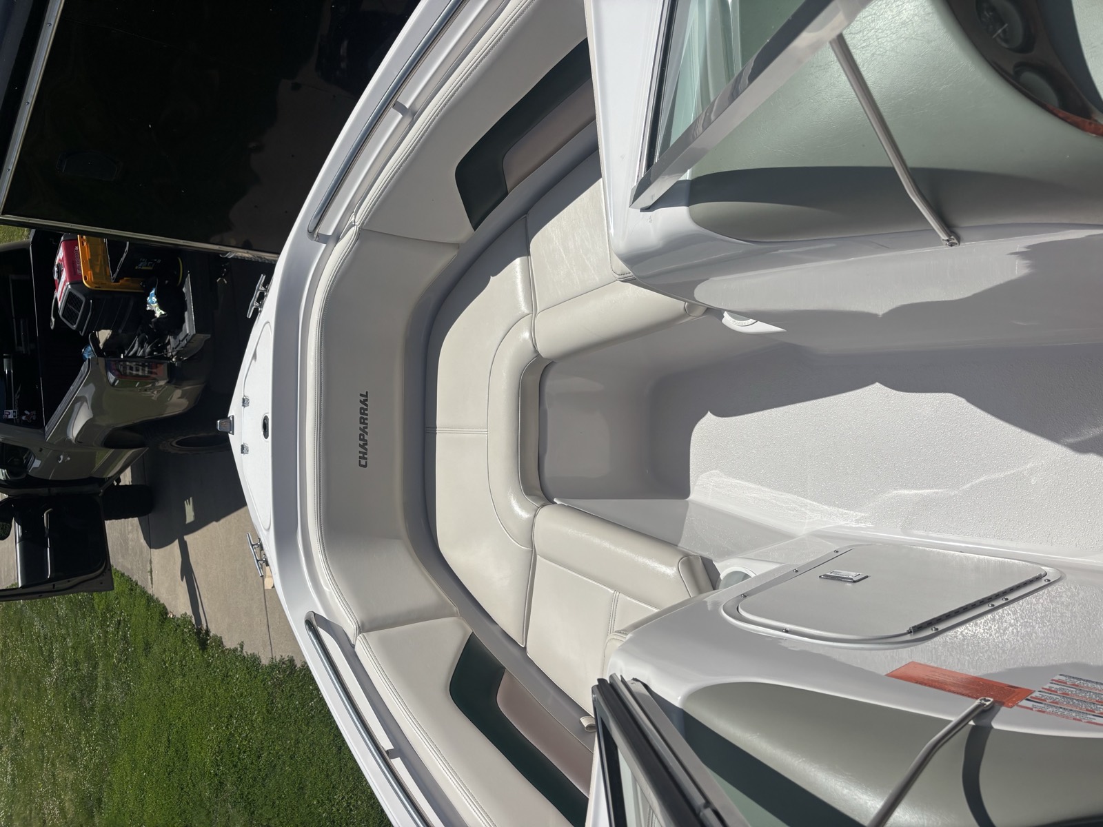 Boat interior compartments and seating after detail — clean and UV-protected throughout